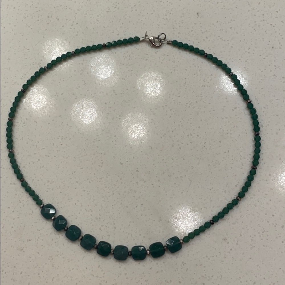 Green jade and silver necklace